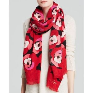 Kate Spade Red Pink Deco Rose Floral Scarf